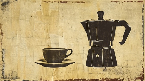 Vintage poster of a Geyser coffee maker and coffee cup.