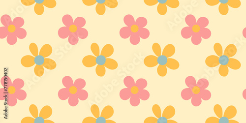 Floral seamless pattern, retro style, grooves, on a beige background.