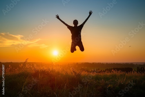 Person Jumping in the Air at Sunset