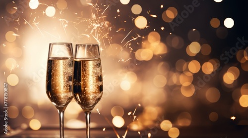 Sparkling champagne flutes in an abstract celebration