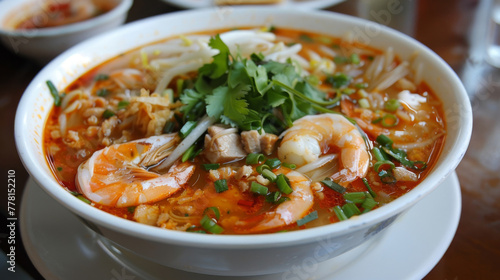 Authentic vietnamese shrimp and noodle soup