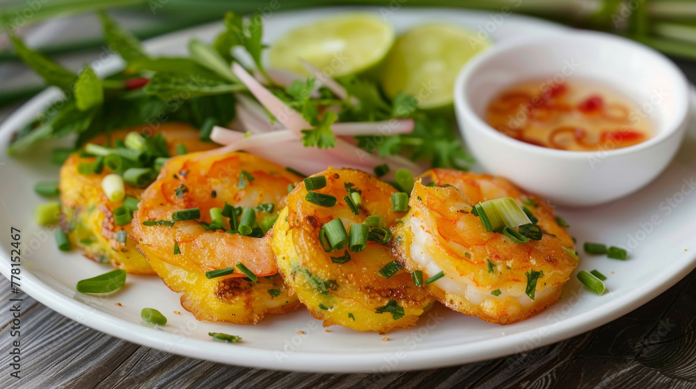 Traditional vietnamese shrimp pancakes with dipping sauce