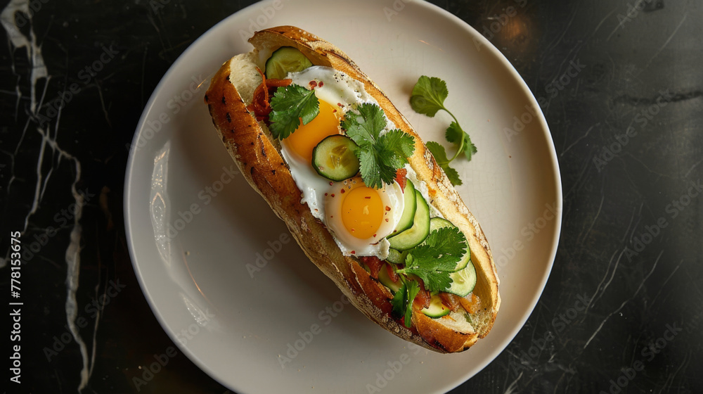 Vietnamese banh mi sandwich on a plate Vietnamese banh mi sandwich on a plate