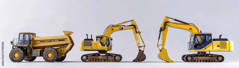 3D render minimalist heavy machinery, isolated, construction focus 3D render minimalist heavy machinery, isolated, construction focus