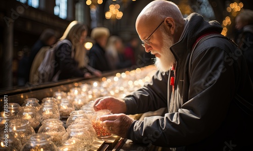 Man Examining Jar of Candles