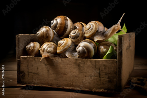 Many snails in box at the farm