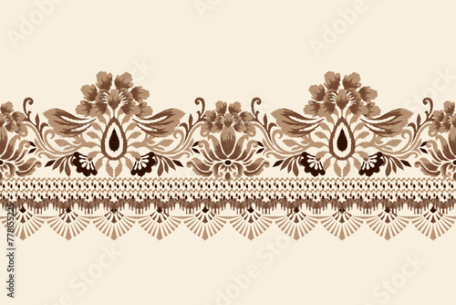 Ikat floral pattern on white background vector illustration.Ikat texture fabric. 