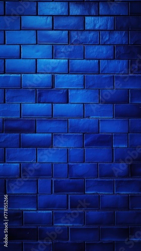 Blue majorelle shiny clean metro brick wall background pattern with copy space for design blank 