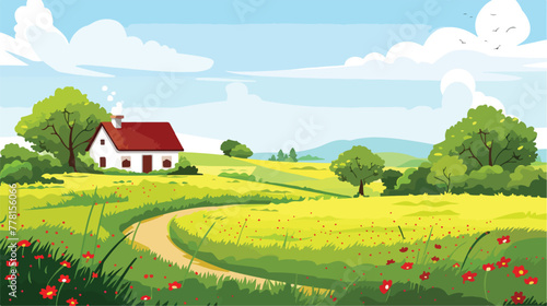 Vector illustration rural summer landscape Flat vector