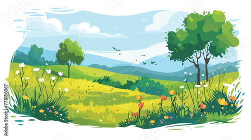 Vector illustration rural summer landscape Flat vector
