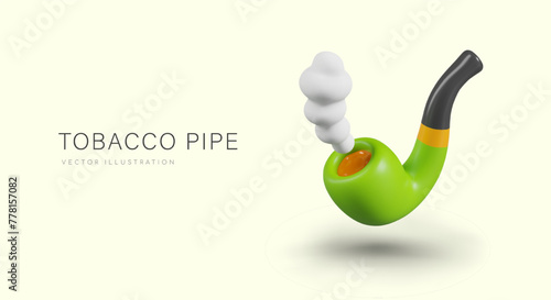 Tobacco pipe with heat and smoke. Colorful vintage smoking accessory