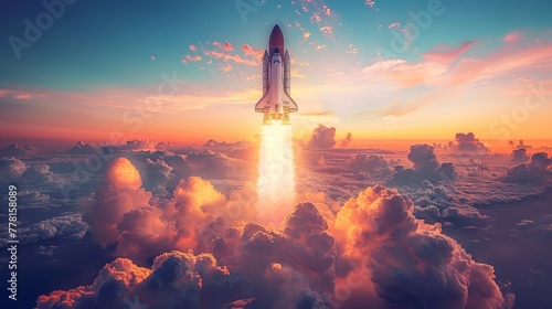 Power-Up: A rocket ship blasting off into the sky