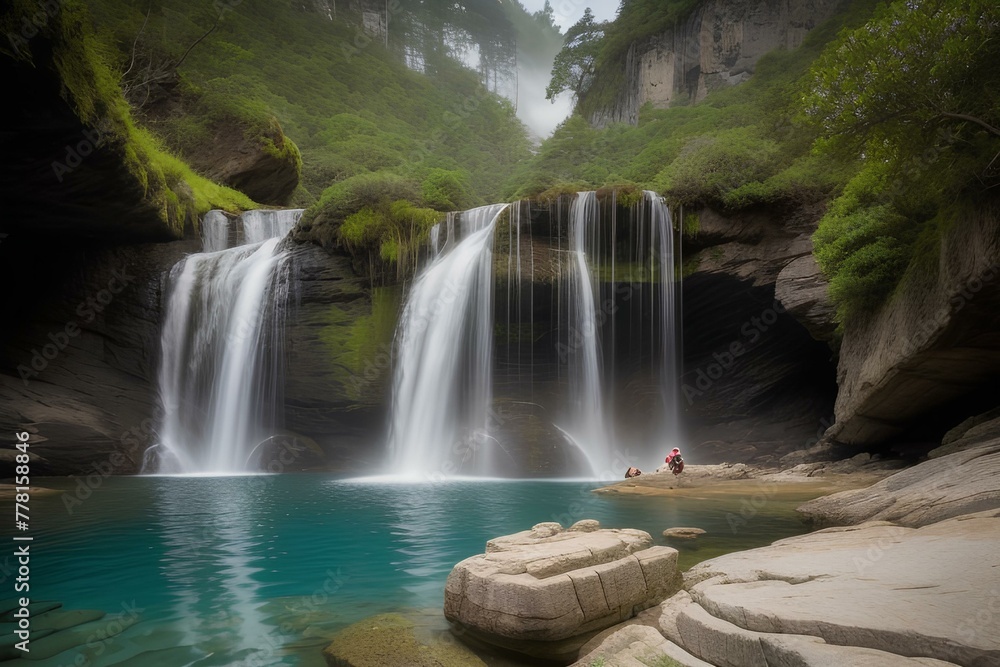 Fototapeta premium waterfall in the mountains | waterfall in the forest | waterfall in the jungle | waterfall in national park