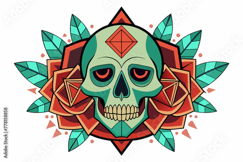 skull--a-rose--and-geometric vector illustration 