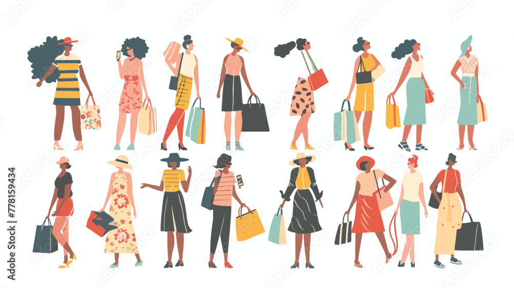 Women shopping and accessories Flat vector isolated on