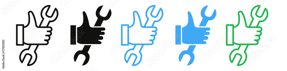 Mechanical Repair Work Icon with Wrench in Hand for Fixing Tasks Mechanical Repair Work Icon with Wrench in Hand for Fixing Tasks