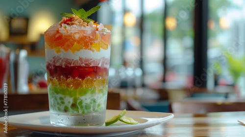 Colorful vietnamese che dessert in glass photo
