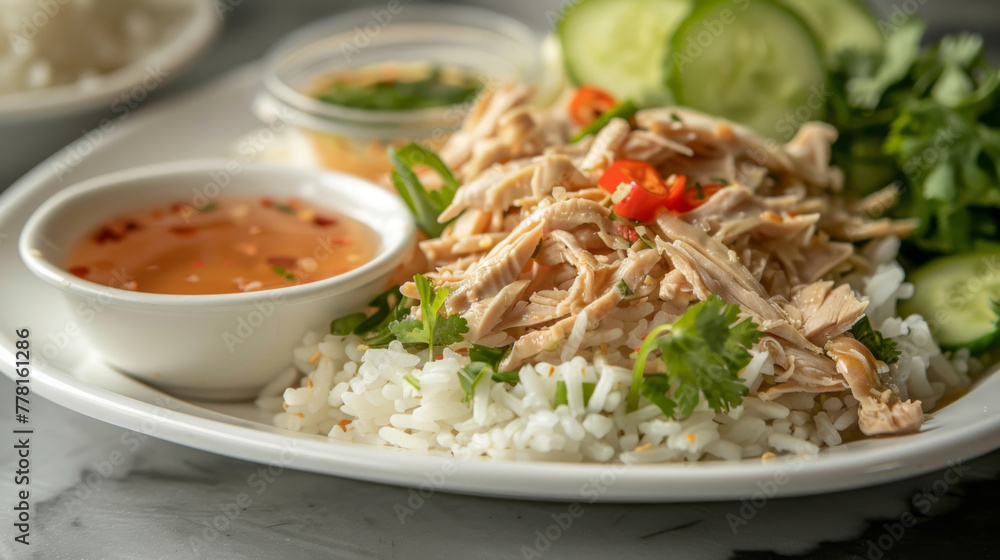 Traditional vietnamese chicken rice plate