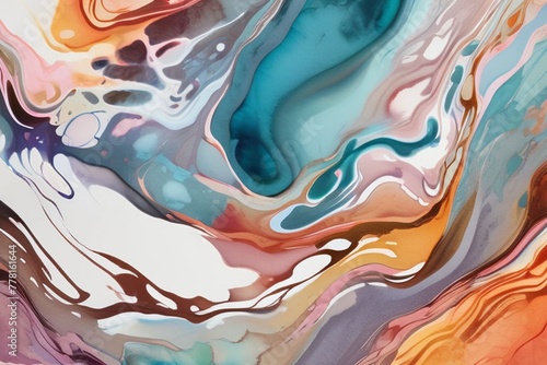 Closeup of abstract watercolor paint background texture with liquid fluid marbled paper texture banner texture. Generative AI (생성형 AI)