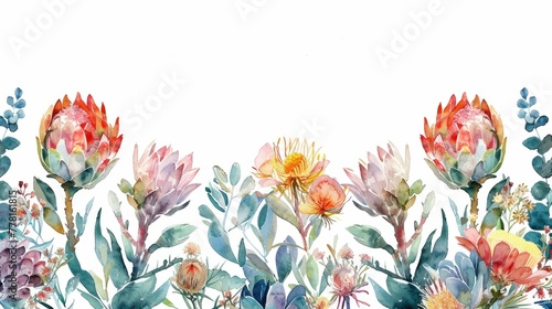 Sunset Hued Protea Botanical Border Adorned with Delicate Fynbos and Intricate Organic Beadwork