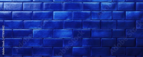 Indigo majorelle shiny clean metro brick wall background pattern with copy space for design blank 