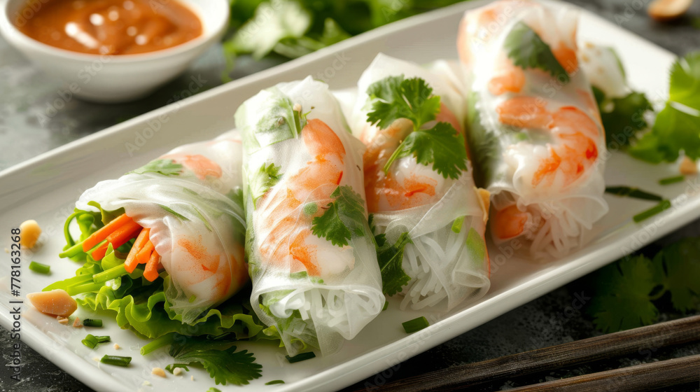 Fresh vietnamese spring rolls on plate