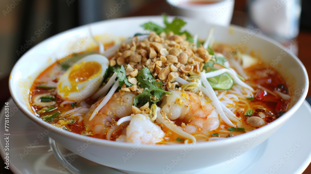 Traditional vietnamese spicy noodle soup with shrimp Traditional vietnamese spicy noodle soup with shrimp