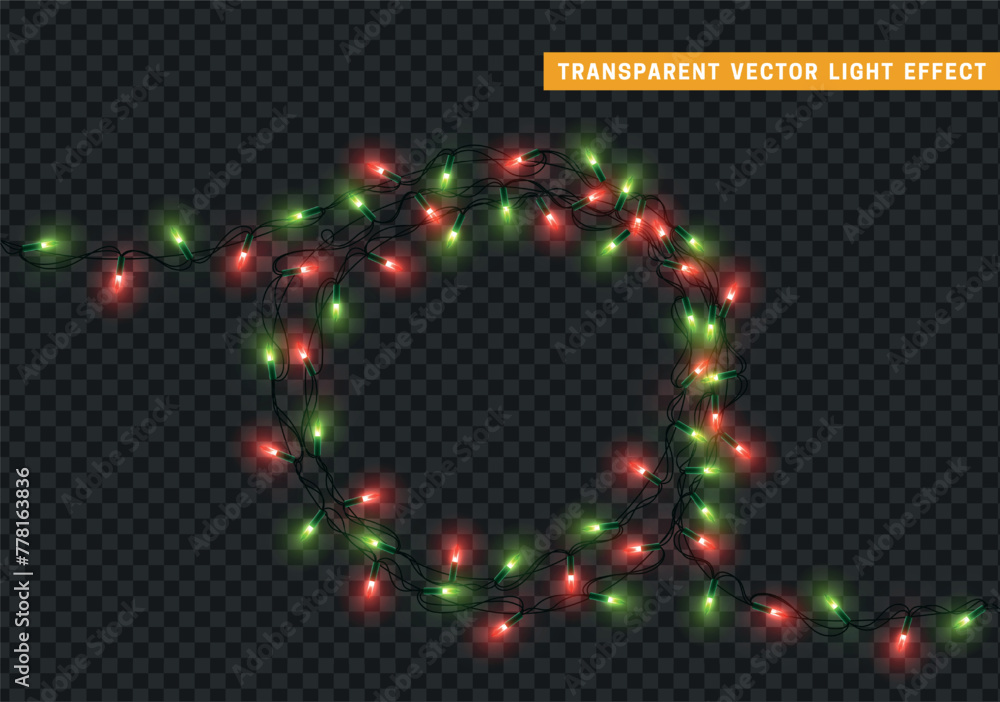 Christmas decorative light garlands. New Year's decor circular ring wreath. Realistic Xmas holiday decoration. vector illustration Christmas decorative light garlands. New Year's decor circular ring wreath. Realistic Xmas holiday decoration. vector illustration