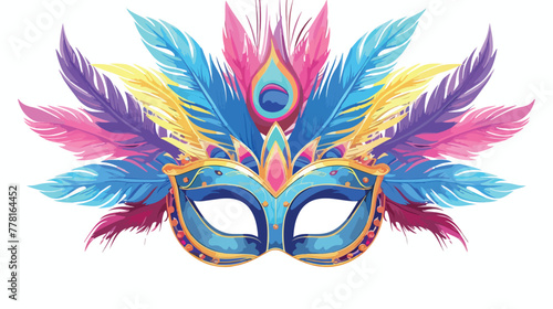 Carnival mask with feathers flat vector isolated on white