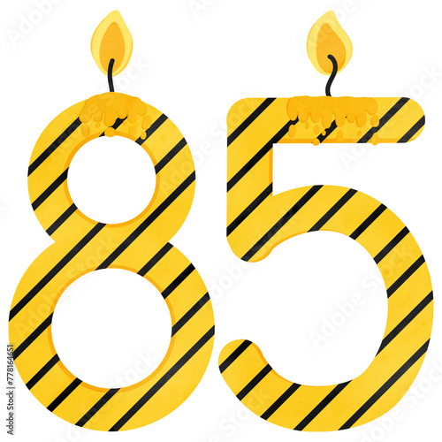 85th Birthday candle number, age, anniversary, burning candle number photo