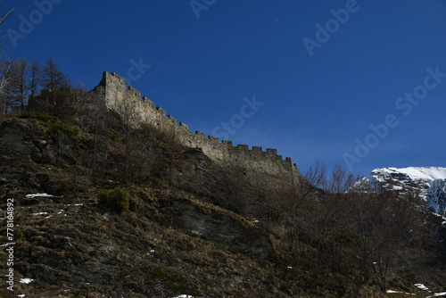 The Graines castle in the Aosta Valley, with its ruined walls