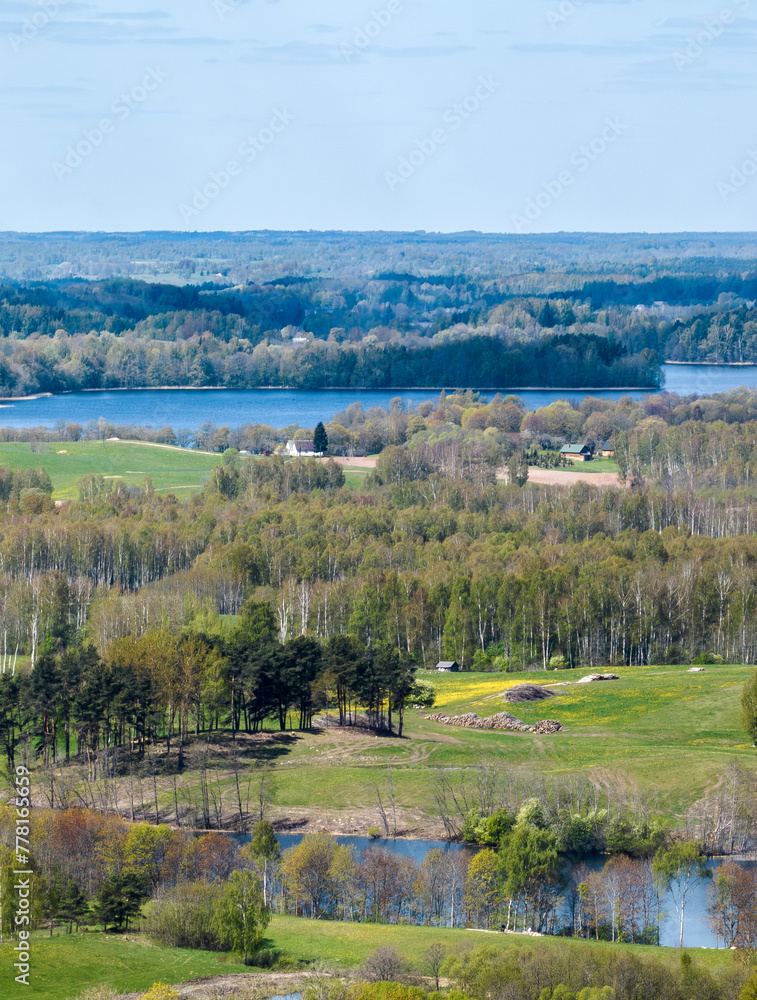 Spring landscape by the Great Gausla lake, Latvian nature views, Latgale.