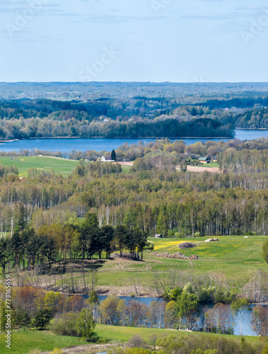 Spring landscape by the Great Gausla lake, Latvian nature views, Latgale. © mode