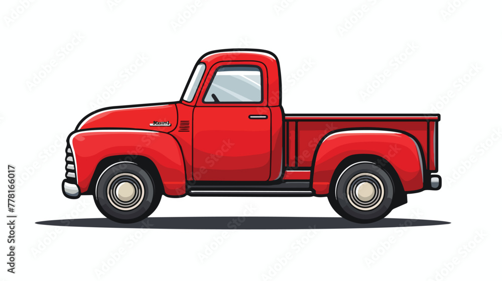 Cartoon red pickup truck mascot flat vector isolated on