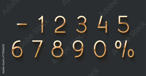Fotografie Golden elegant numbers 1, 2, 3, 4, 5, 6, 7, 8, 9, 0