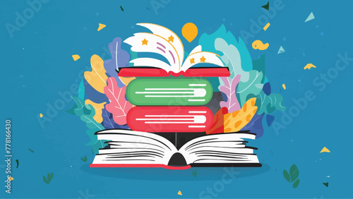 Enchanting Composition: A Book Lover's Haven with Colorful Stacks and Homegrown Charm - Vector Illustration photo