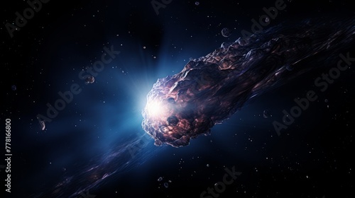 A comet's luminous nucleus shining through the cosmic darkness