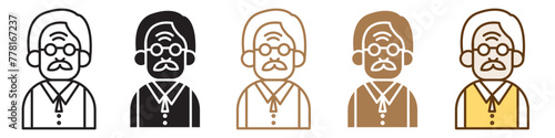 Wisdom and Age in a Grandfather Face Icon Set for Elders