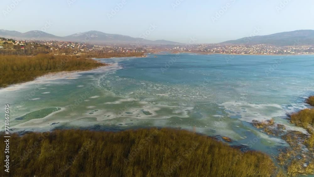 Frozen Lake Zywieckie Aerial View. Beautiful Shots From Zywiec Frozen Lake Zywieckie Aerial View. Beautiful Shots From Zywiec