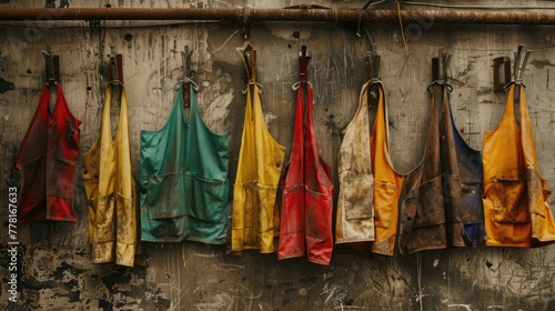 Empty aprons for kids on a wall, a powerful symbol for World Day Against Child Labor © cvetikmart