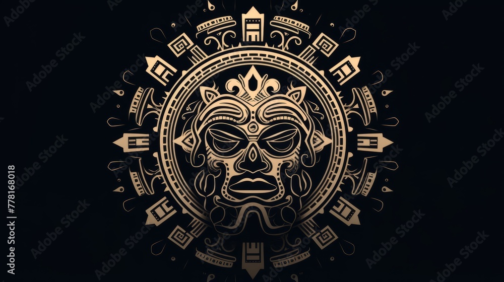 A mandala featuring a tribal mask in the middle