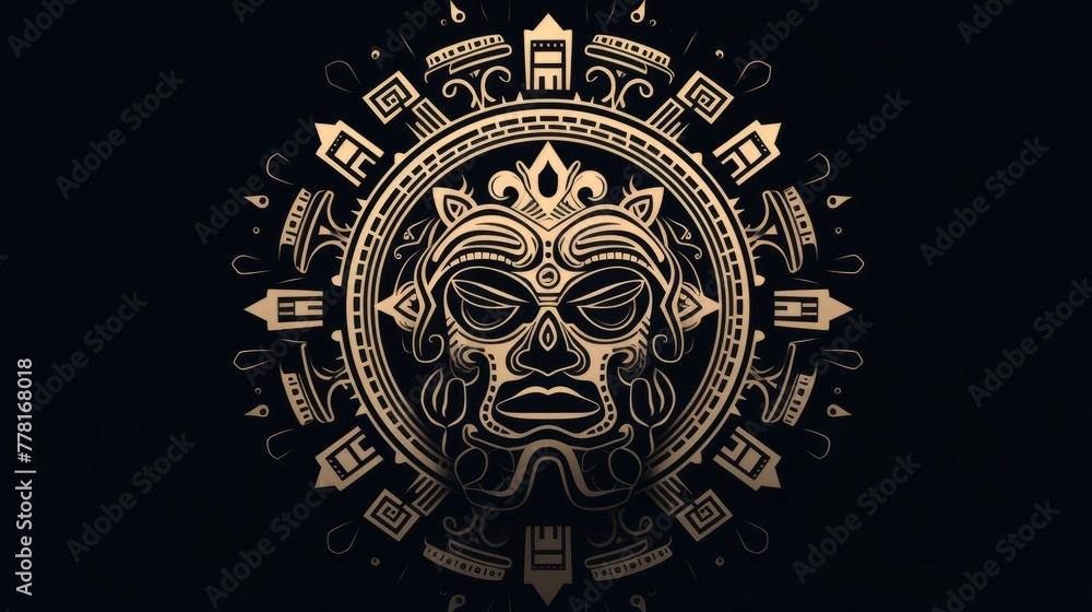 A mandala featuring a tribal mask in the middle A mandala featuring a tribal mask in the middle