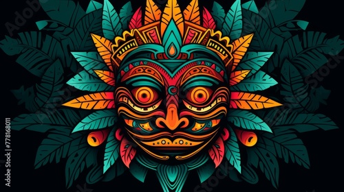 A mandala featuring a tribal mask and vibrant colors photo
