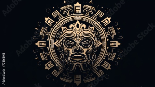 A mandala featuring a tribal mask in the middle