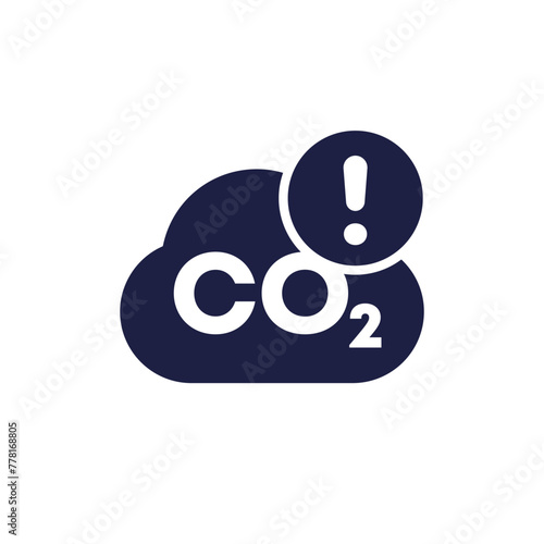 high carbon emissions icon, co2 pictogram on white