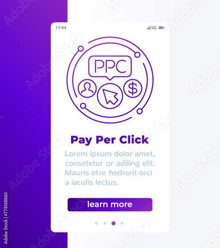 PPC, pay per click banner design with line icon