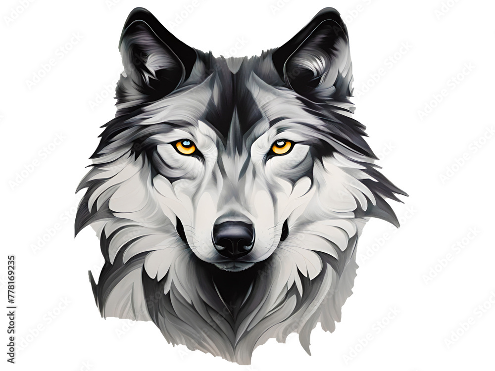 Wolf  illustration for logo. Vector sketch of wolf's face isolated on white background