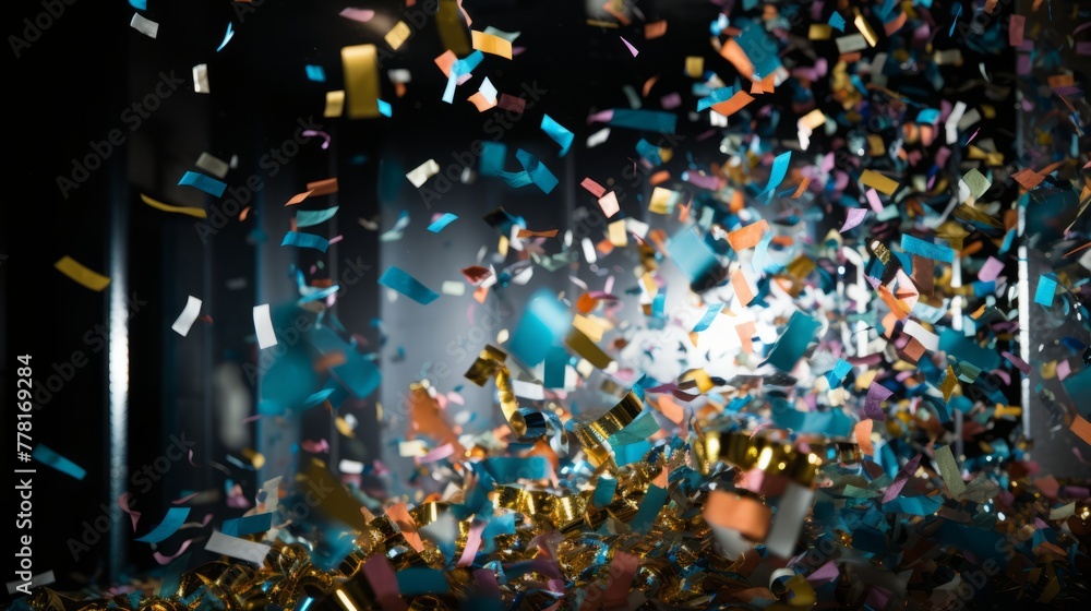 A new year's celebration with confetti cannons A new year's celebration with confetti cannons