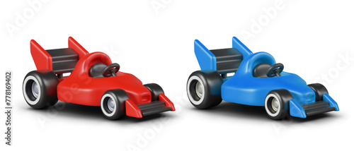 Set of racing cars of different colors. Blue and red car for racing on auto track