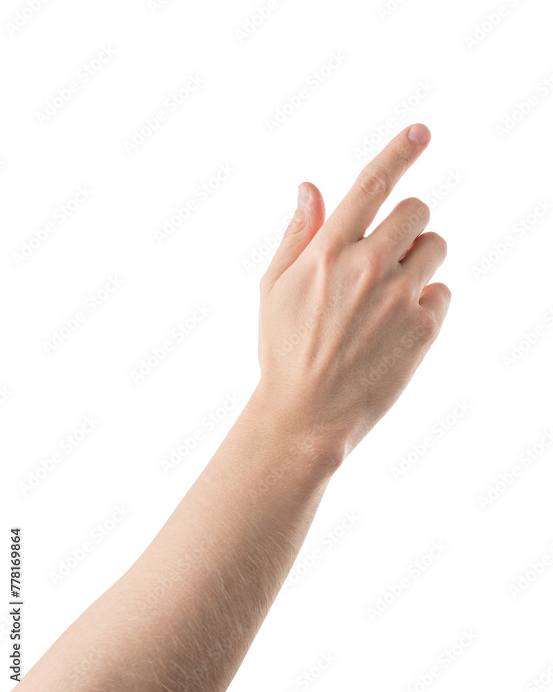 Adult man hand point or click gesture isolated on white background Adult man hand point or click gesture isolated on white background